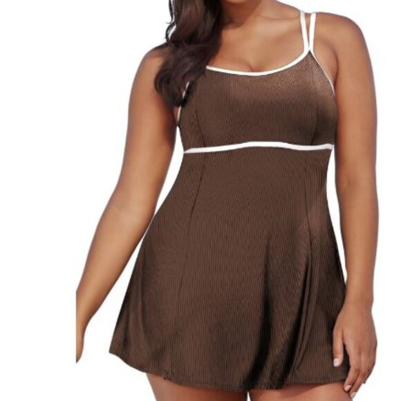 Womens Size 3X Plus Size Two Piece Tankini Swimsuit Coffee - Picture 1 of 7